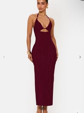 Plunge Halter Maxi Dress in Burgundy
